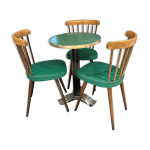 Ensemble guridon et 3 chaises de bistrot vintage annes 1960