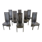 Ensemble de huit chaises de salle à manger modernes en bois laqué italien et en cuir Ensemble de huit chaises de salle à manger modernes en bois laqué italien et en cuir
