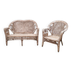 Ensemble de jardin en rotin peacock banquette et fauteuil