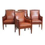 Ensemble majestueux et luxueux de 4 fauteuils design art déco en cuir de vachette couleur cognac Ensemble majestueux et luxueux de 4 fauteuils design art déco en cuir de vachette couleur cognac