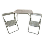 Ensemble militaire vintage verhaeghe 1 table + 2 chaises Ensemble militaire vintage verhaeghe 1 table + 2 chaises