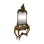 Ensemble miroir avec console bois doré style baroque dessus marbre. Ensemble miroir avec console bois doré style baroque dessus marbre.