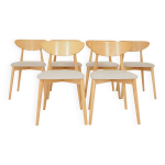 Ensemble moderne de 6 chaises de salle  manger, tissu cru et bois de htre naturel