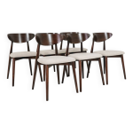 Ensemble moderne de 6 chaises de salle  manger, tissu cru et bois de htre noyer fonc