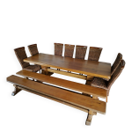 Ensemble monast�re en ch�ne massif table 2, 60 m, bancs et chaises