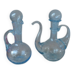 Ensemble petits huilier et vinaigrier en verre bull et souffl bleu sign biot