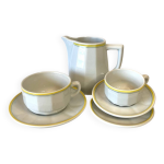 Ensemble pichet tasses bistrot apilco ancien blanc liseré jaune et vert Ensemble pichet tasses bistrot apilco ancien blanc liseré jaune et vert