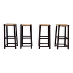 Ensemble de quatre tabourets de bar en rotin et bois