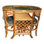 Ensemble en rotin table + 2 fauteuils vintage 1980 Ensemble en rotin table + 2 fauteuils vintage 1980