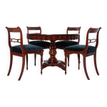 Ensemble de salle  manger biedermeier, table ronde et quatre chaises, 19e sicle