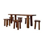 Ensemble de salle à manger en orme massif comprenant 6 tabourets france années 1970 Ensemble de salle à manger en orme massif comprenant 6 tabourets france années 1970
