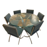 Ensemble salle � manger paul legeard table verre & acier + 6 chaises