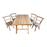 Ensemble de salle à manger rustique fait main avec table en chêne et frêne et 4 chaises, années 1960 Ensemble de salle à manger rustique fait main avec table en chêne et frêne et 4 chaises, années 1960