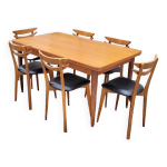 Ensemble salle à manger scandinave, 6 chaises avec table à rallonges 1950s Ensemble salle à manger scandinave, 6 chaises avec table à rallonges 1950s