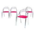 Ensemble de salle  manger vintage chrom avec velours rose, italie, annes 1970