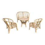 Ensemble salon de jardin rotin enfant 50 60 fauteuil table banquette