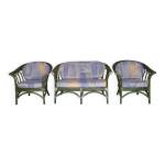 Ensemble salon en rotin vert mcguire - banquette et deux fauteuils