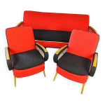 Ensemble de salon vintage rockabilly, canapé convertible et fauteuils. Ensemble de salon vintage rockabilly, canapé convertible et fauteuils.