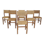 Ensemble de six chaises de salle  manger en corde de papier, france annes 1950