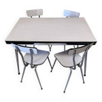 Ensemble table et 4 chaises en formica gris - blanc Ensemble table et 4 chaises en formica gris - blanc