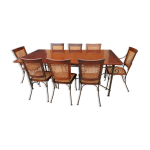 Ensemble table et 8 chaises cannage vintage annes 1980