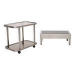 Ensemble table basse et desserte en acier bross, 1980