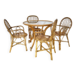 Ensemble table et chaises en rotin années 70 Ensemble table et chaises en rotin années 70