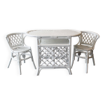 Ensemble table et chaises en rotin blanc
