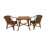 Ensemble table et fauteuils salon en rotin enfants