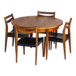 Ensemble table ronde et 4 chaises vintage en teck, 1960
