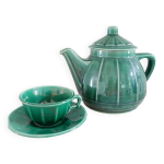 Ensemble pour le thé (théière + tasse & soucoupe) céramique émaillée verte Ensemble pour le thé (théière + tasse & soucoupe) céramique émaillée verte