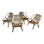 Ensemble vintage de 4 fauteuils club en rotin rohe noordwolde 1960