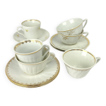 Ensemble vintage dpareill 6 tasses et 5 sous - tasses en porcelaine - dor