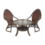 Ensemble vintage en rotin manou de 2 fauteuils et table avec plateau en verre fabriqu dans les annes ...