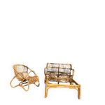 Superbe ensemble vintage en rotin avec table basse