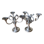 Ercuis paire de chandeliers modle cheverny en mtal argent dcor cors de chasse