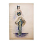 Esquisses de mode : femme en robe de soire - dbut xxme fusain & aquarelle