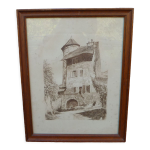 Estampe grave sur cuivre imprime en taille douce sur presse  bras paysage sign garot