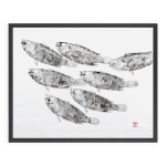Estampe originale d'un banc de poissons