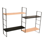 Etagere 1960 a 70 metal 4 tablettes creme et noir 3 montants, noir torsad
