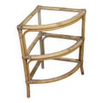 tagre d'angle en rotin et verre 1970