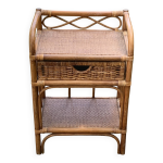 Etagre, meuble d'appoint, chevet en bambou et rotin vintage