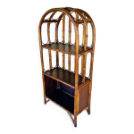 tagre vintage  deux niveaux , bambou et rotin avec rangement, circa 1960