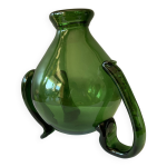 tonnant pichet ; verseuse ou carafe tripode vintage en verre vert souffl et travaill  chaud