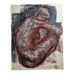 Etude de nu fusain et sanguine sign�e de maurice de bus, 1960, 47 x 60 cm