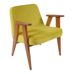 Fauteuil 366 designer j. chierowski icne des annes 60, velours jaune