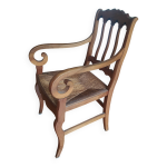 Fauteuil ancien en merisier et paille dossier cathdrale