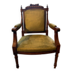 Fauteuil ancien style louis xvi bois sculpt� velours vert � restaurer