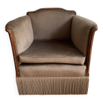 Fauteuil art deco en velours taupe 1920 / 30