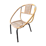Fauteuil bambou rotin pitement acier vintage